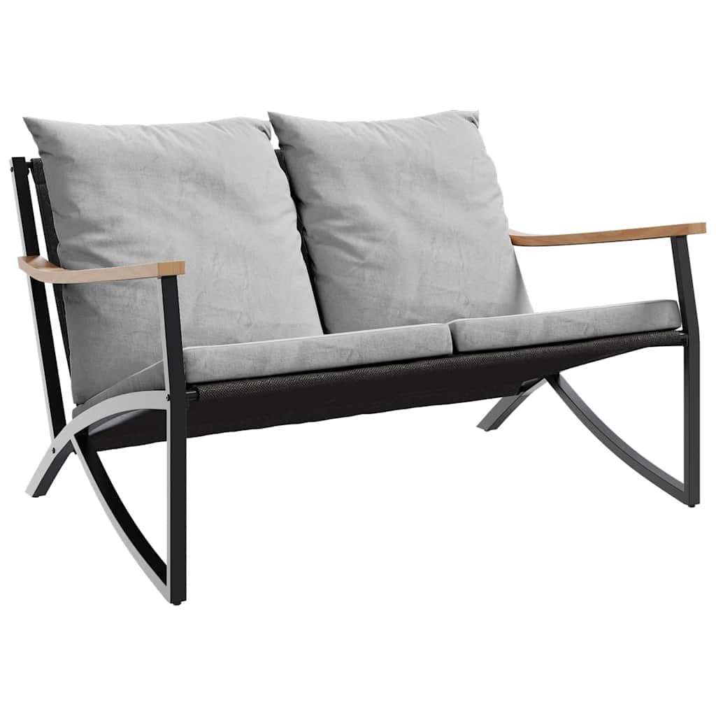 vidaXL Patio Bench with Cushions - Comfortable Textilene Fabric, Removable Covers, Black Powder-Coated Steel Frame, Perfect for Garden, Deck, or Patio - 47.2x 31.9x 26.8