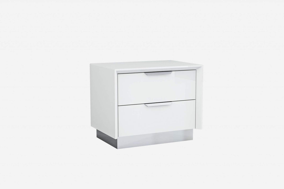 HomeRoots Chrome White and Stainless Steel Two Drawer Nightstand