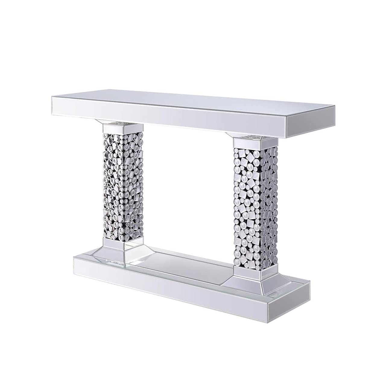 Acme Kachina Console Table in Mirrored and Faux Diamonds