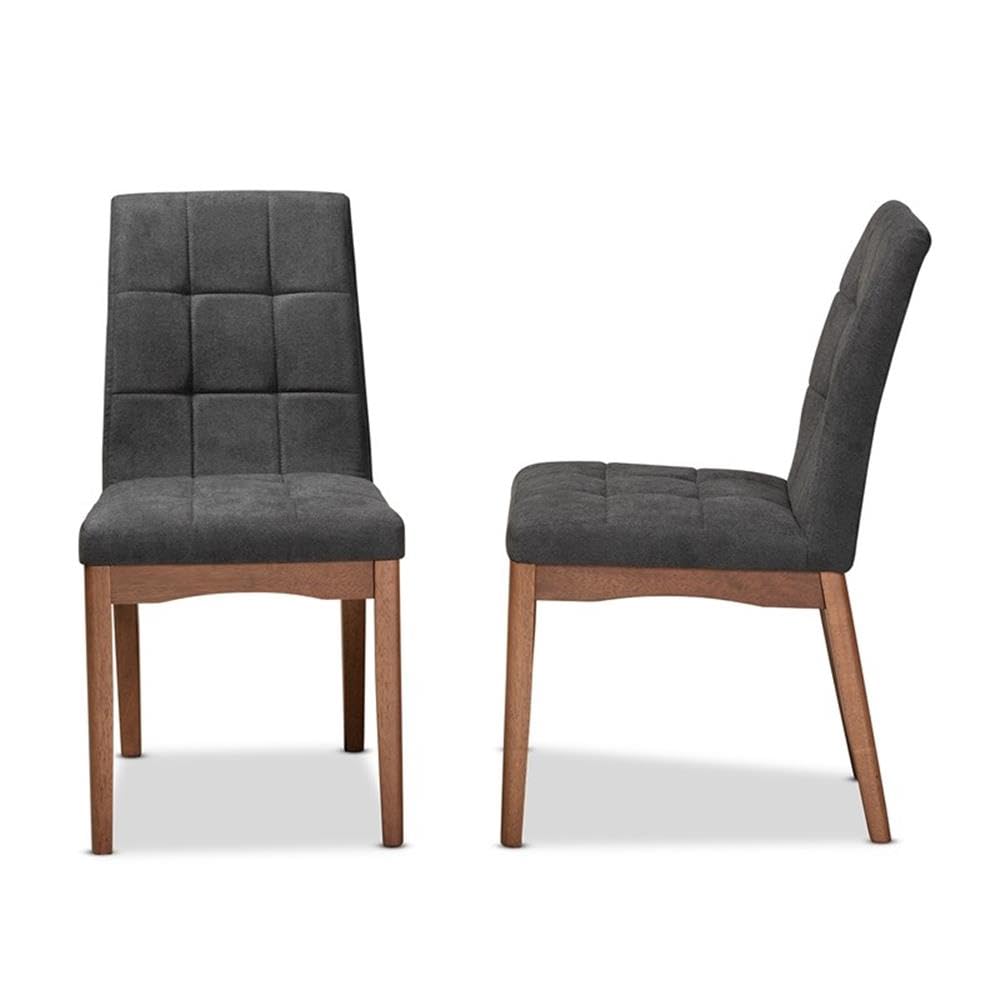 Baxton Studio Tara Mid-Century Modern Transitional Dark Grey Fabric Upholstered and Walnut Brown Finished Wood 2-Piece Dining Chair Set