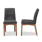 Baxton Studio Tara Mid-Century Modern Transitional Dark Grey Fabric Upholstered and Walnut Brown Finished Wood 2-Piece Dining Chair Set