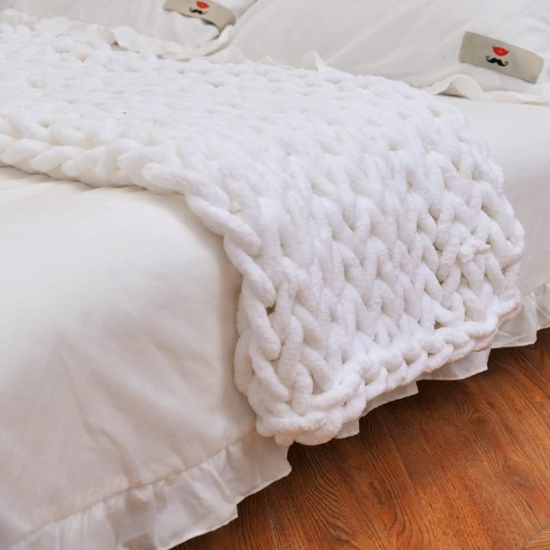Chunky Knit Blanket Throw 40''*60'', Hand Knitted Warm Chenille Throw Blanket, Home Decor Soft Thick Yarn Cable Knit Blanket, So