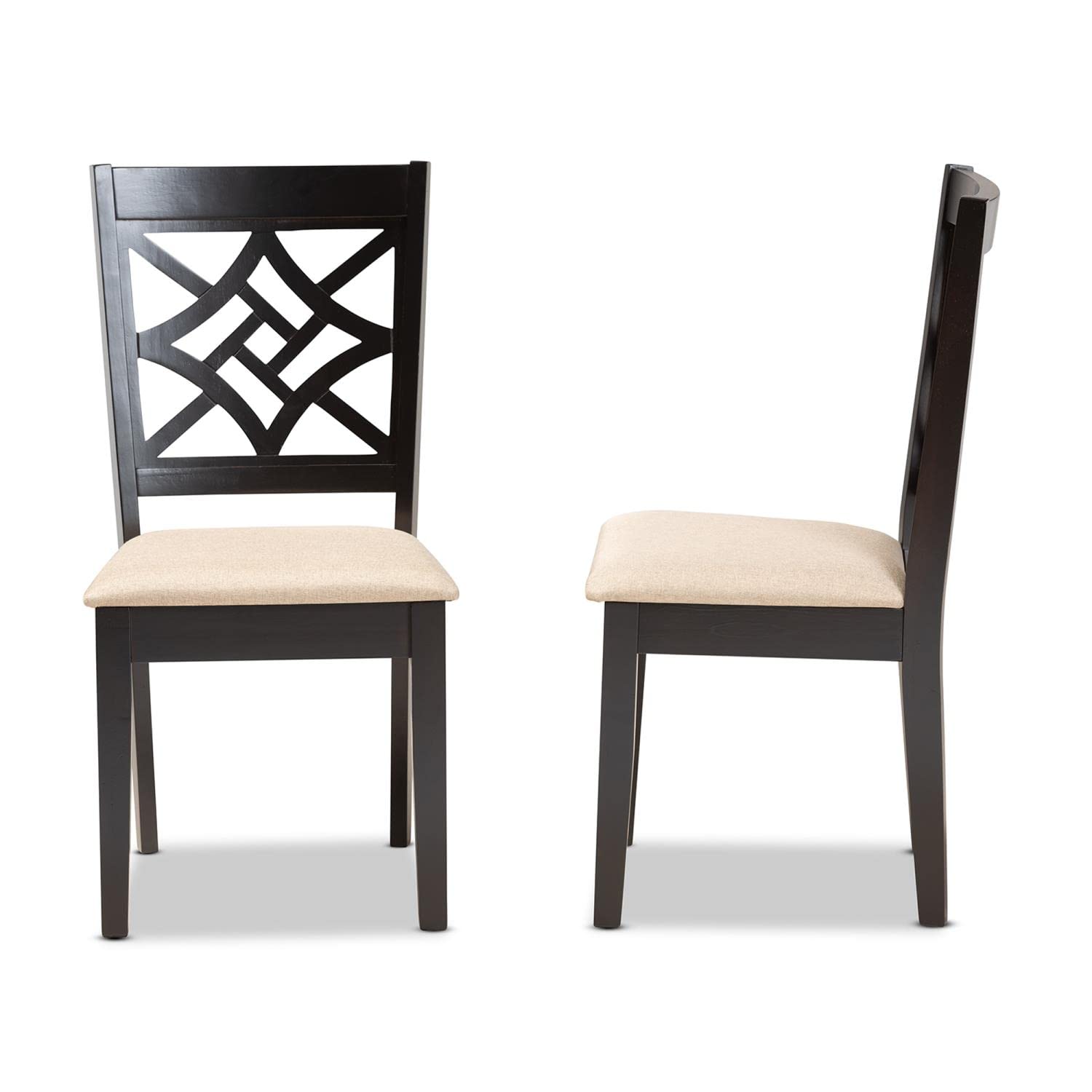 Baxton Studio Nicolette Modern and Contemporary Sand Fabric Upholstered and Dark Brown Finished Wood 2-Piece Dining Chair Set