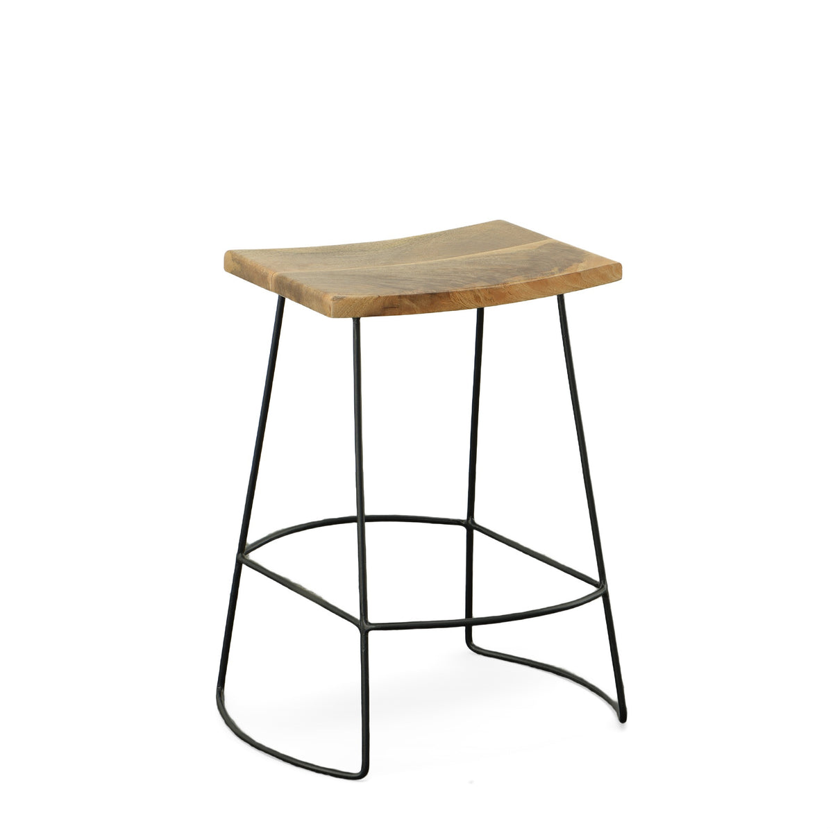 Set Of Two 25 Natural And Black Steel Backless counter Height Bar chairs With Footrest