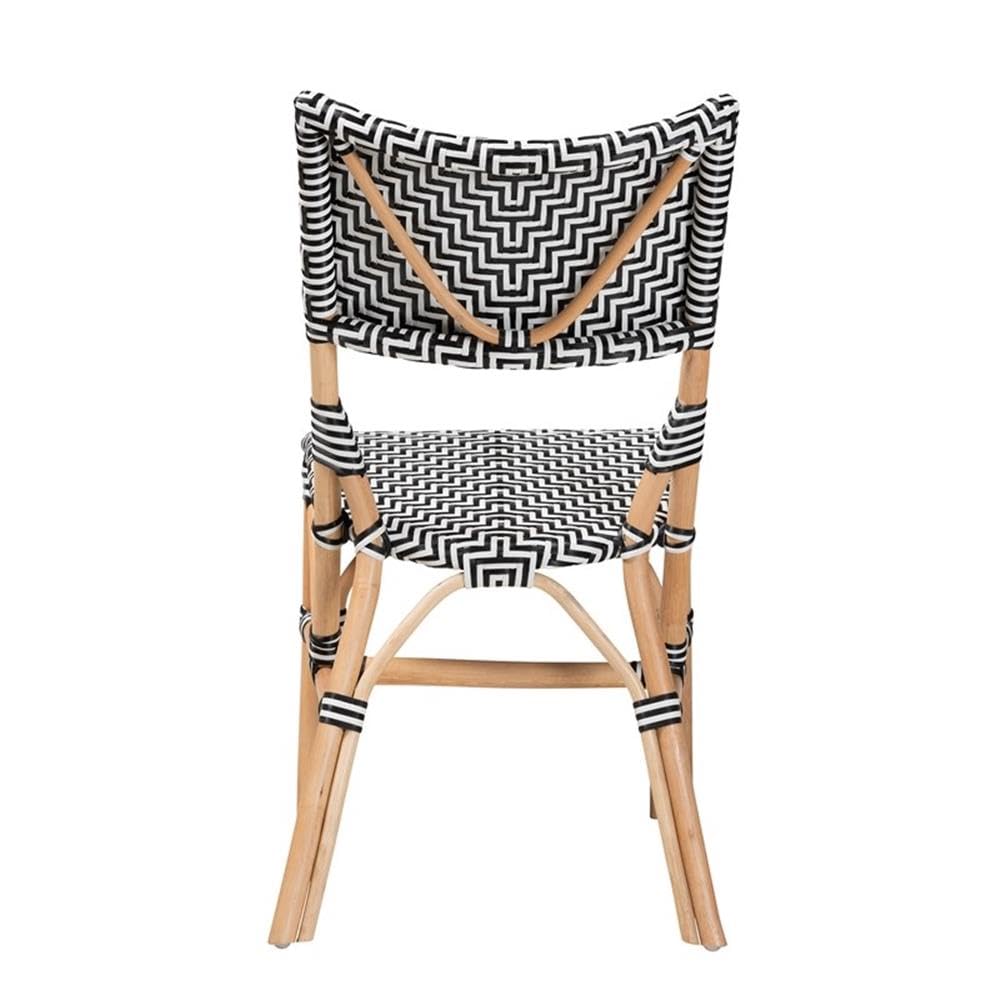 Baxton Studio Wagner Modern French Black And White Weaving And Natural Rattan Bistro Chair