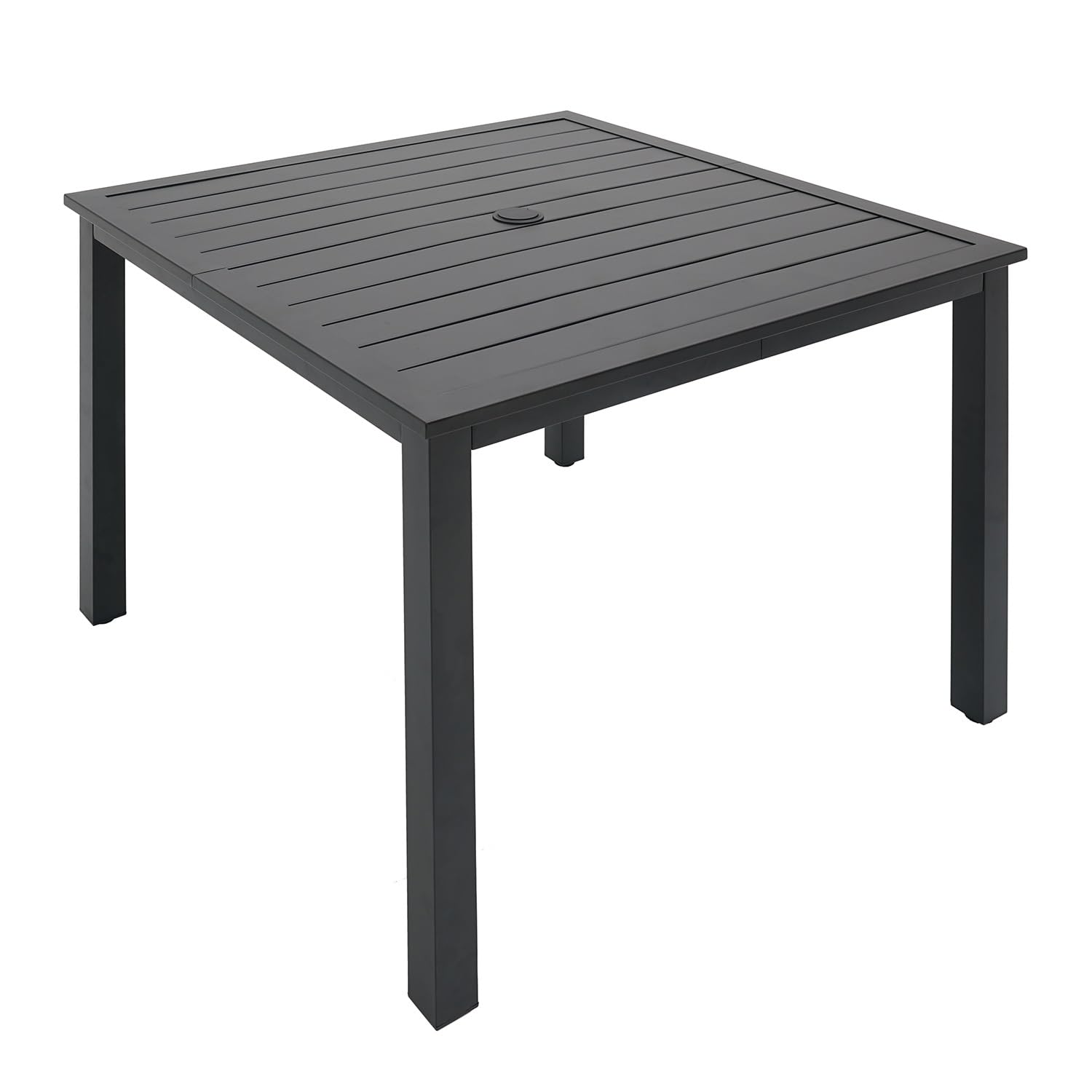Virvla Patio Dining Square Table Outdoor Steel Table With Umbrella Hole 37'' X 37'' X 28''