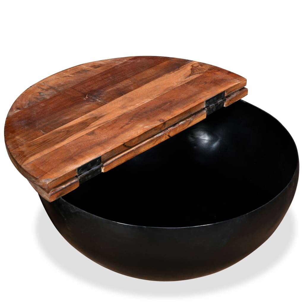 vidaXL Coffee Table Solid Reclaimed Wood Black Bowl Shape - Thumbnail 4