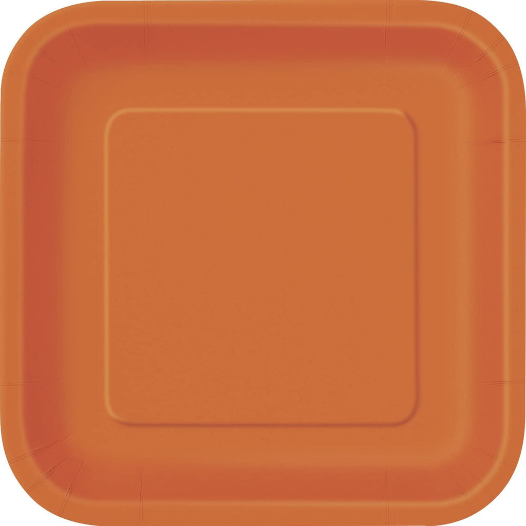 Pumpkin Orange Square Disposable Paper Dessert Plates - 7'', 16 Pieces - Perfect for Parties, Weddings, Holidays & Events