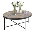 Acme Bage Round Wood Top Coffee Table in Weathered Gray Oak