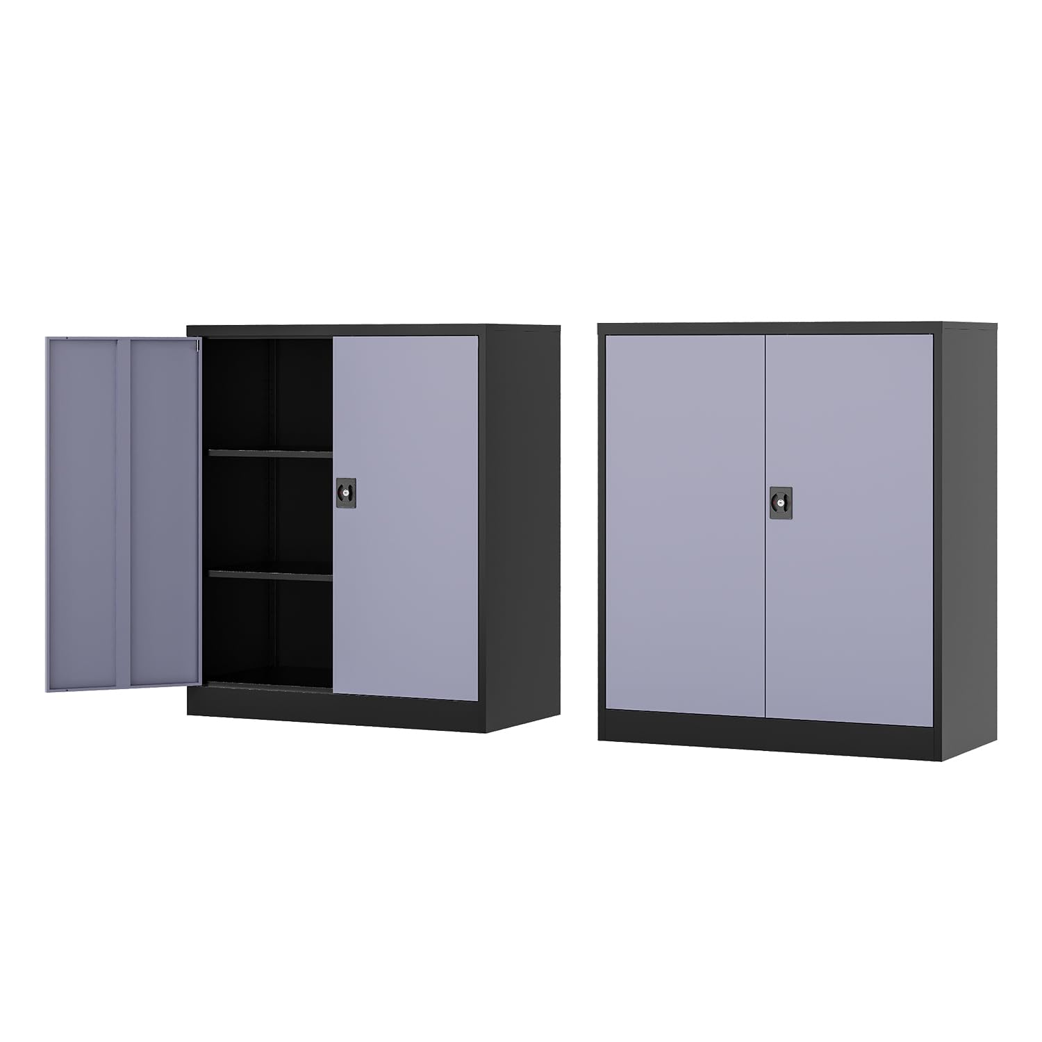 Fesbos Metal Storage Cabinet-36” Tall Steel File Cabinets With Lockable Doors And Adjustable Shelves-Black&Gray Steel Storage Cabinet For Home Office, School, Garage