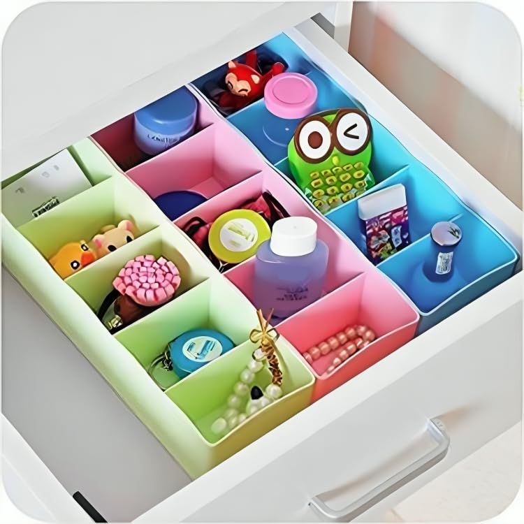 Plastic Drawer Organiser Box With 5 Grid Compartments, Multicolour, Set Of 4 For Desktop, Socks, Stationery