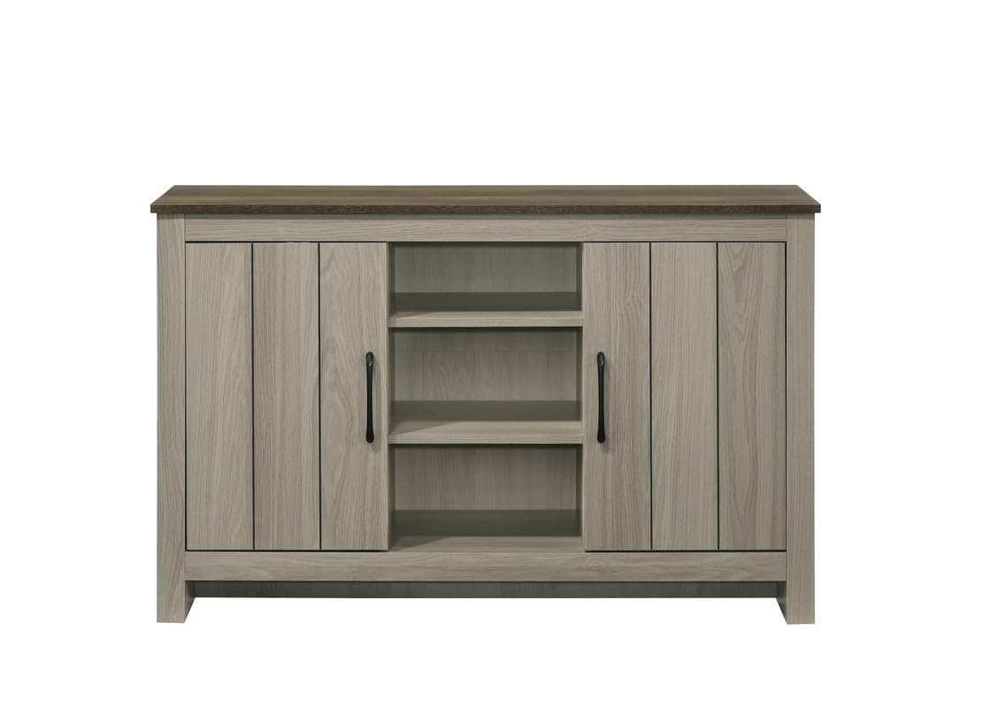 LILOLA LIVING Nyla 47&quot; W Gray Oak Console Table, Buffet Table, Sideboard with Shelves and Cabinet Doors