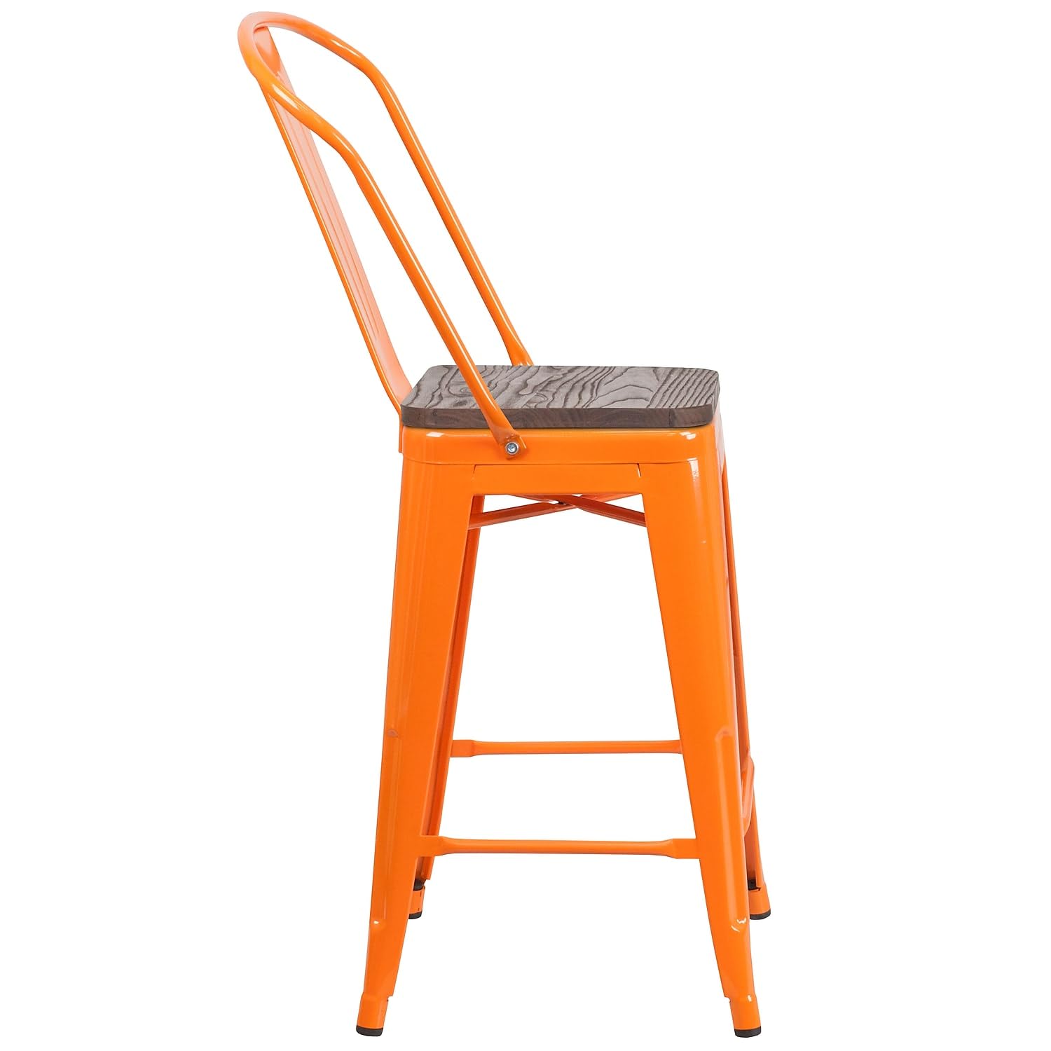 Flash Furniture Lily 24&quot; High Orange Metal Counter Height Stool With Back And Wood Seat