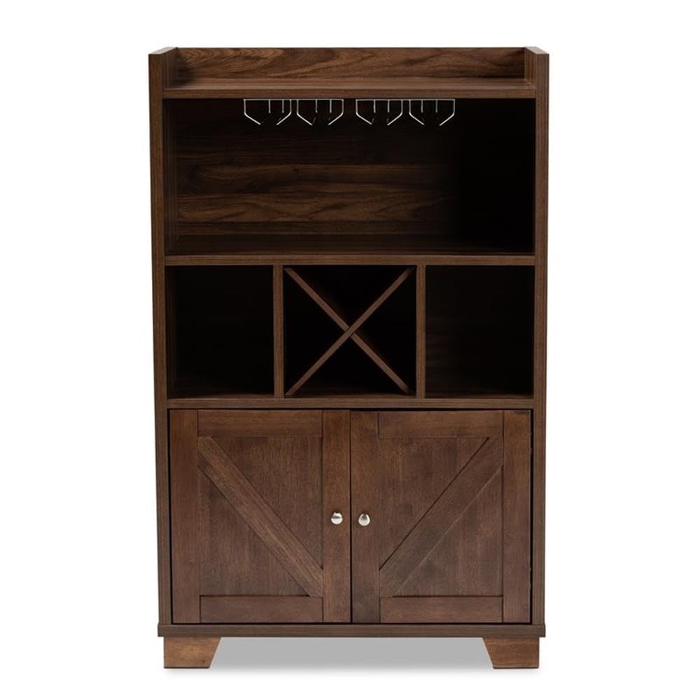 Baxton Studio Carrie Transitional Farmhouse Walnut Brown Finished Wood Wine Storage Cabinet