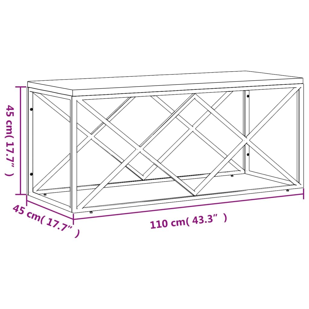 vidaXL Coffee Table - Stainless Steel with Reclaimed Wood Top, 43.3x17.7 Modern Accent Side Table for Living Room, Lounge