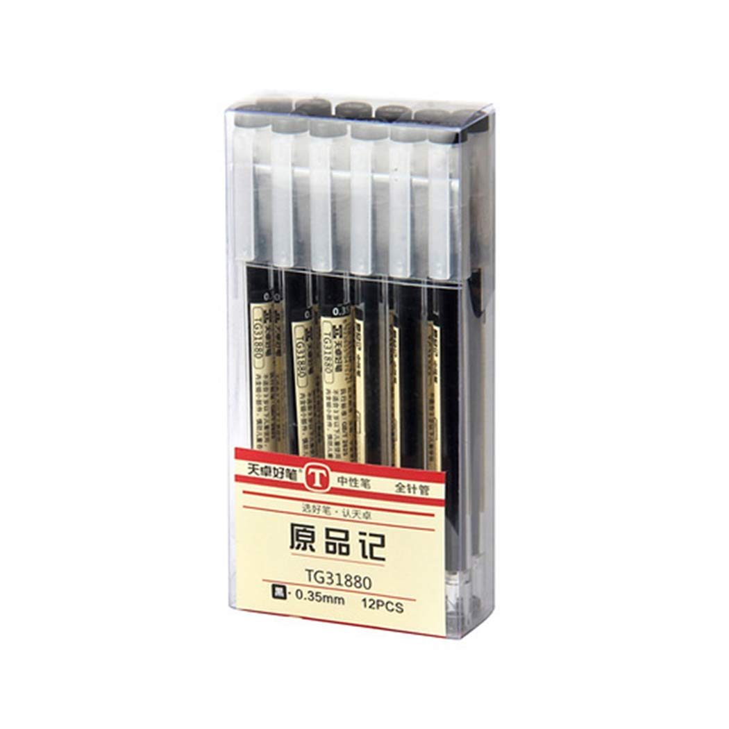 Jisomin 12Pcs 0.35 Mm Black Gel Ink Pens, Extra-Fine Ballpoint Pen, For Office School Stationery Supply (12Pcs)