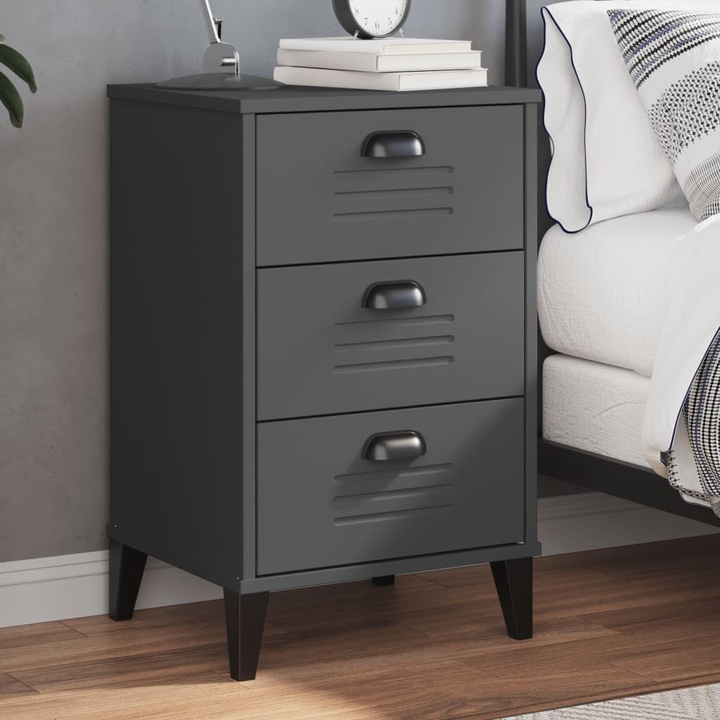 vidaXL Black Solid Pine Wood Bedside Cabinet - 3 Drawer Nightstand Table with Handles for Bedroom/Living Room Furniture