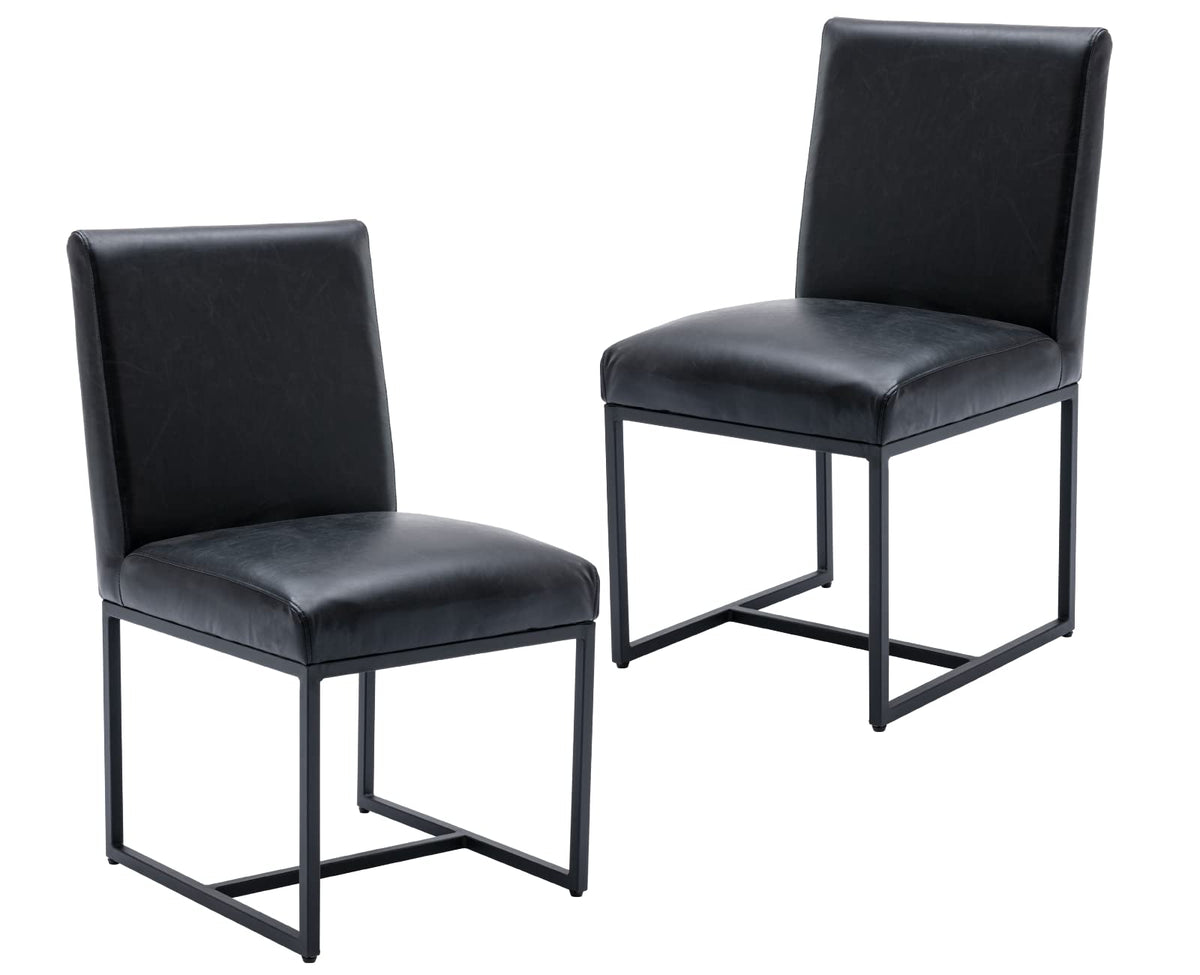 Cimota Black Leather Dining Chairs Set Of 2, Upholstered Dining Room Chairs Armless Guest Side Chair With Black Base For Dining