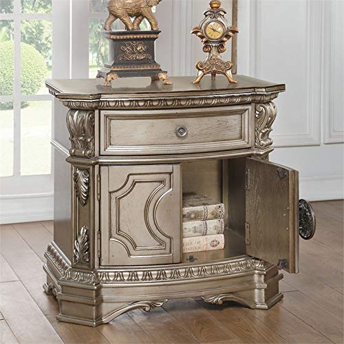 Acme Northville Wooden 1 Drawer Nightstand in Antique Silver