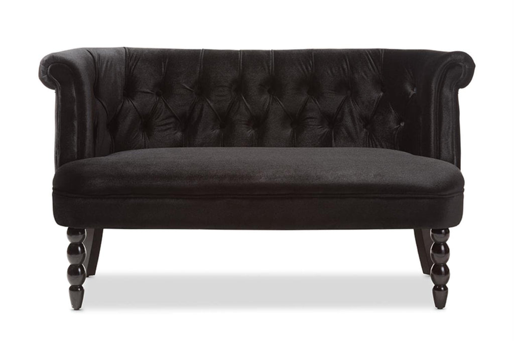Baxton Studio Flax Victorian Style Contemporary Black Velvet Fabric Upholstered 2-seater Loveseat