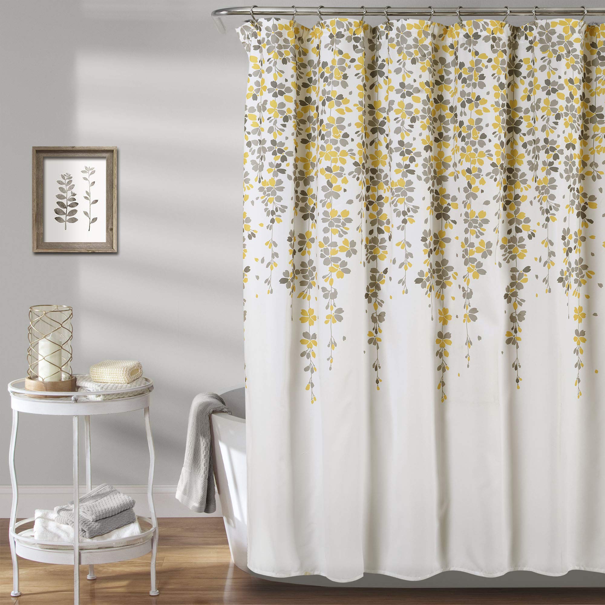 Lush Decor Weeping Flower Shower Curtain, 72    X 72   , Yellow & Gray