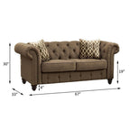 Acme Aurelia Tuxedo Linen Fabric Tufted Loveseat with Nailhead Trim in Brown