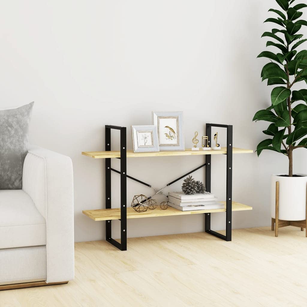 vidaXL Book Cabinet - Solid Pine Wood 2-Tier Bookshelf - Scadinavian Style Library Storage Organizer - Light Brown 39.4&quot;x11.8&quot;x27.6&quot;