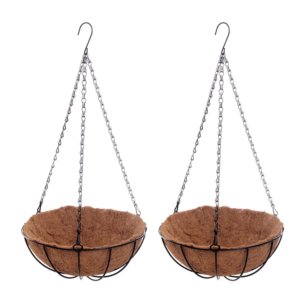 Atorse 2Pcs Hanging Coconut Basket Planter Flower Pot Black Metal Frame Hanger 10|Yard, Garden & Outdoor Living|Gardening Supp