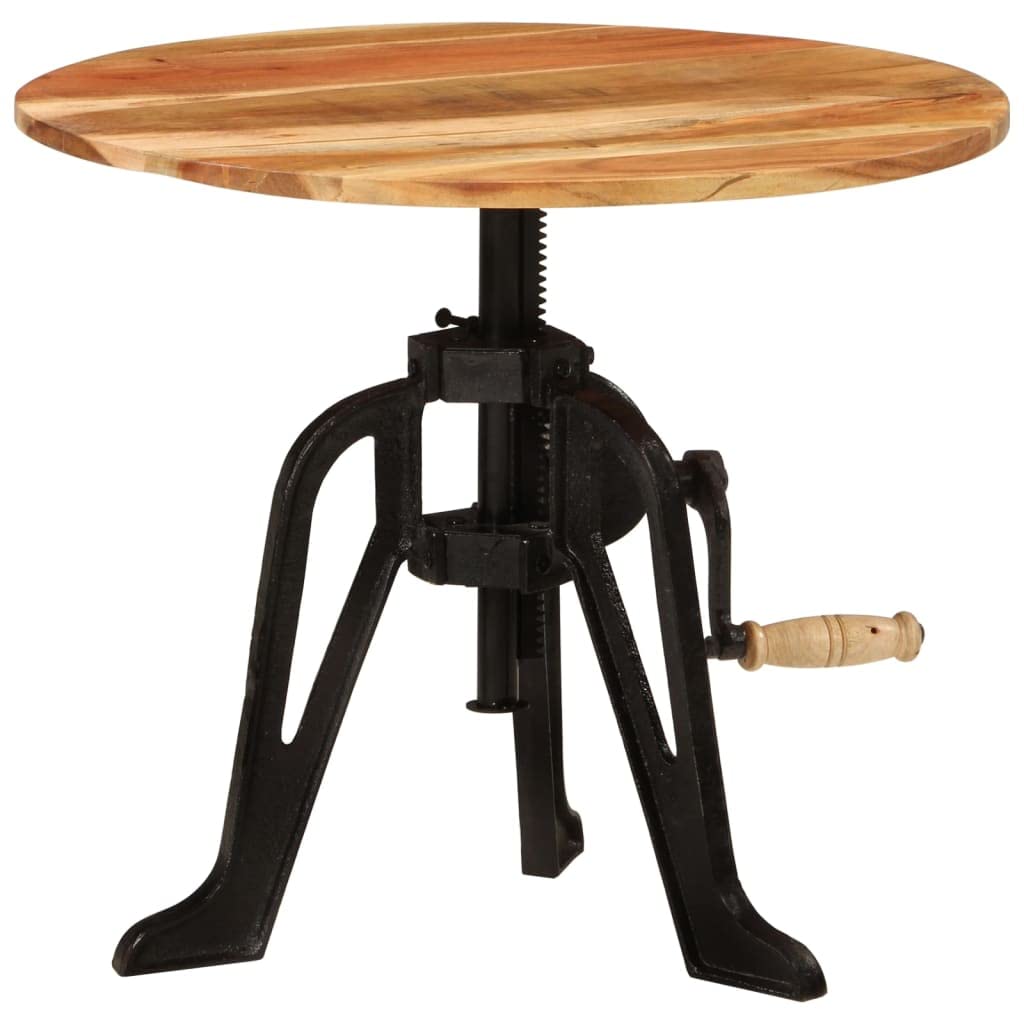 vidaXL Adjustable Round Side Table - Solid Acacia Wood and Robust Cast Iron - Functional Sturdy Tabletop - Perfect for Living Ro