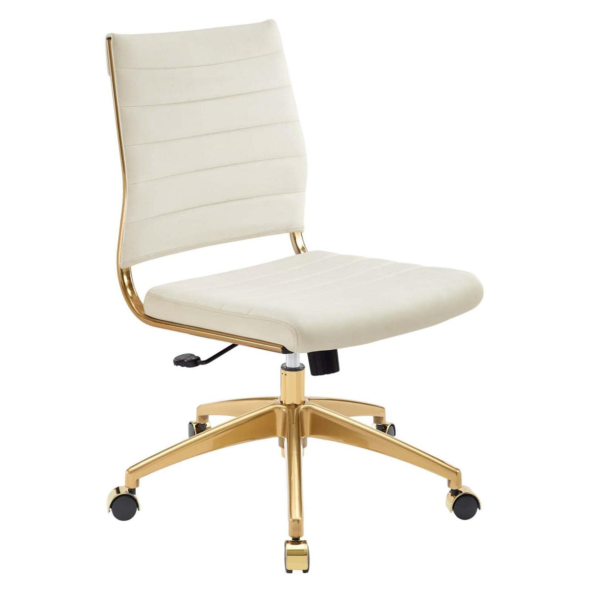 Modway Jive Ribbed Performance Velvet Mid Back Armless Computer Desk Swivel Office Chair, Ivory