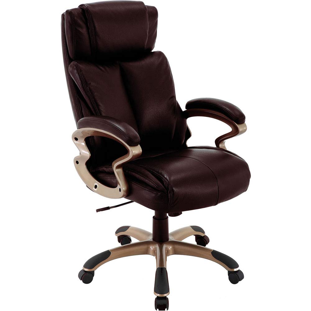 Hanover Atlas Executive Upholstered Faux-Leather Seat In Brown And Copper-Wheeled Base, Office Chair