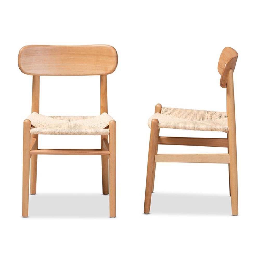 Baxton Studio Raheem Brown Hemp and Wood 2-Piece Dining Chair Set