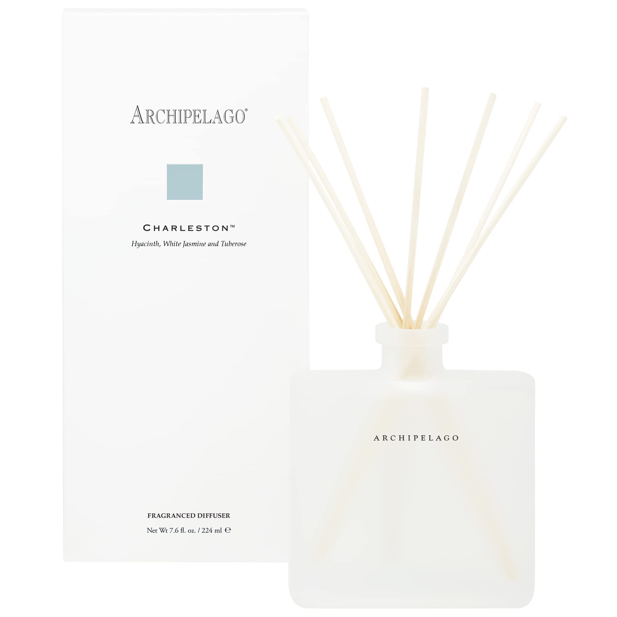 Archipelago Botanicals Charleston Reed Diffuser, Home Fragrance Reed Diffuser, Includes Fragrance Oil, Frosted Glass Vessel & 10