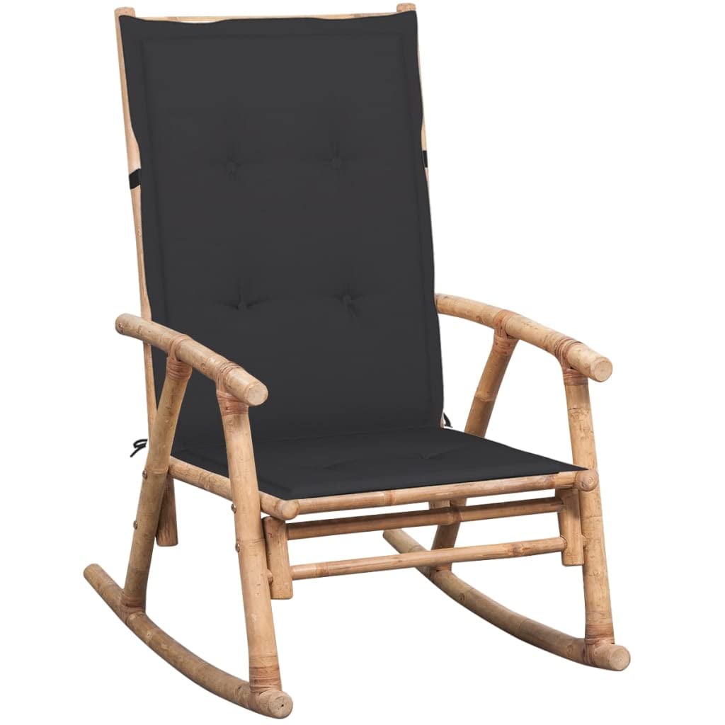 vidaXL - Bamboo Rocking Chair with Waterproof Cushion, Indoor and Outdoor Rocker Chair, UV Resistant, Anthracite Cushion Color, Farmhouse Style, Easy Assembly