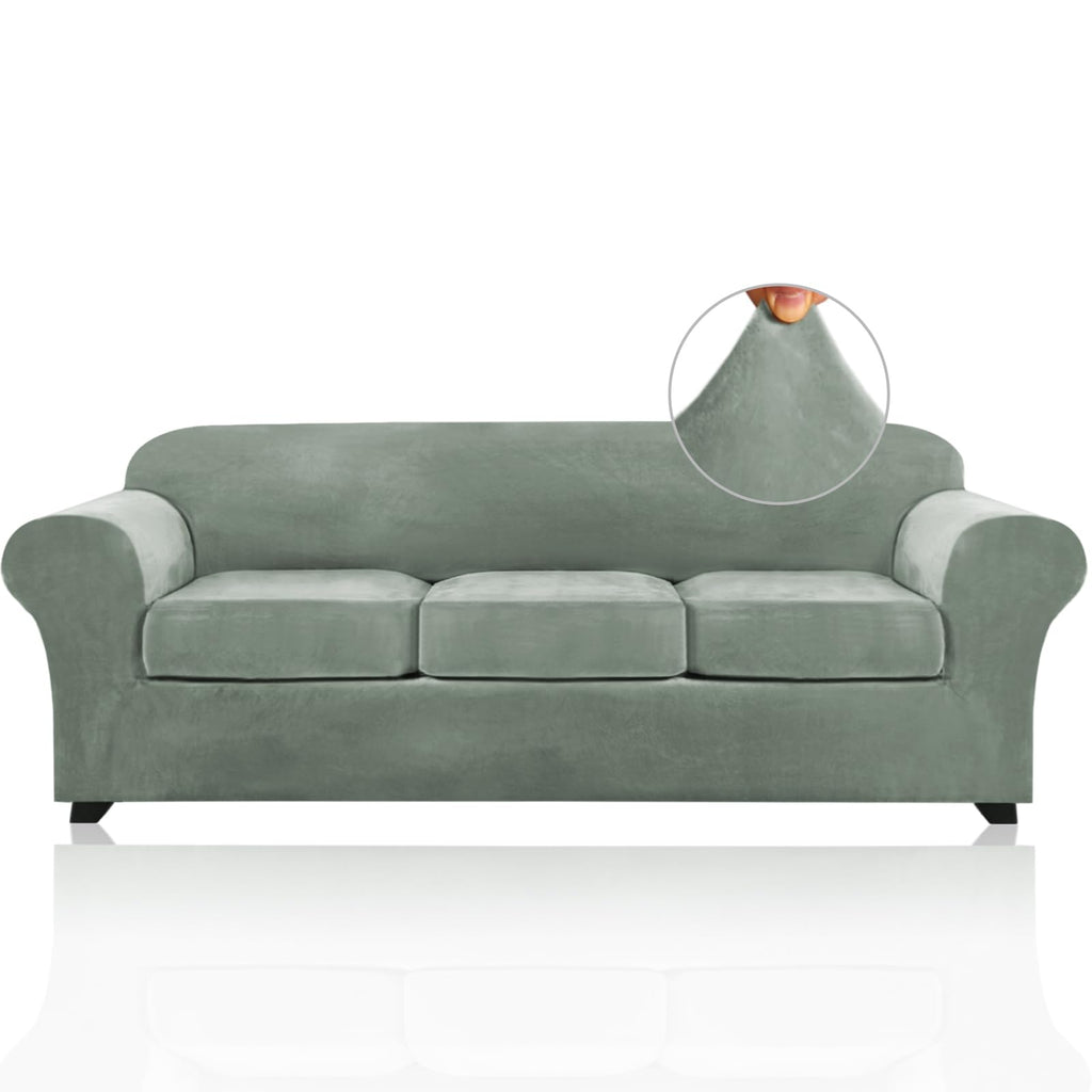 Princedeco 4 Pieces Couch Covers Extra Large Couch Covers For 3 Cushion Sofa Width Up To 105 Inch Thick Soft Furniture Slipcovers With 3 Individual Large Cushion Covers(X-Large, Seagrass)
