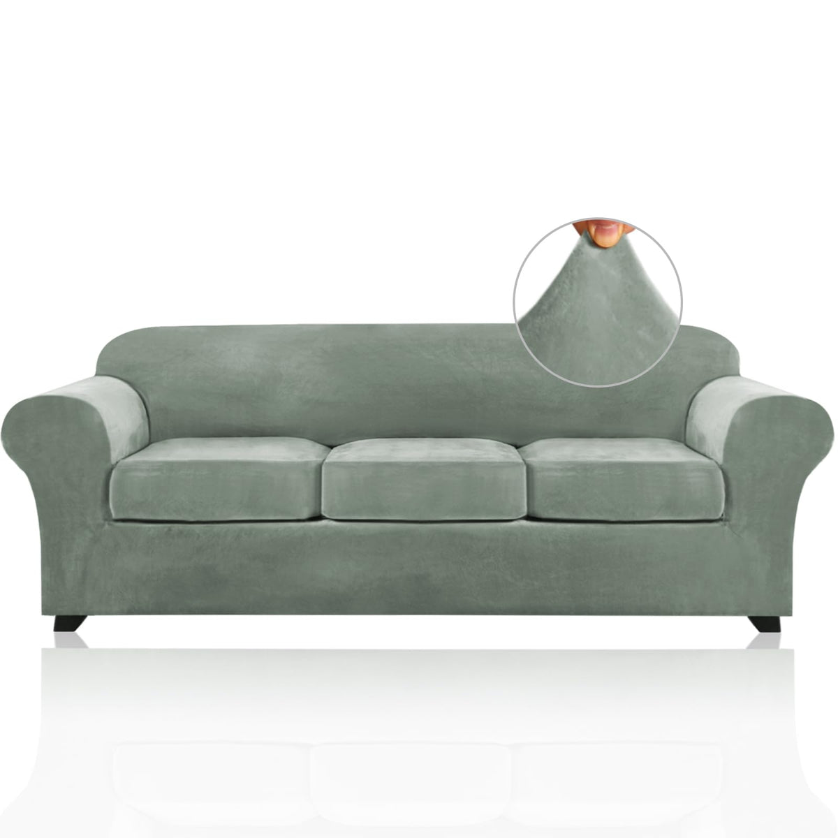 Princedeco 4 Pieces Couch Covers Extra Large Couch Covers For 3 Cushion Sofa Width Up To 105 Inch Thick Soft Furniture Slipcovers With 3 Individual Large Cushion Covers(X-Large, Seagrass)