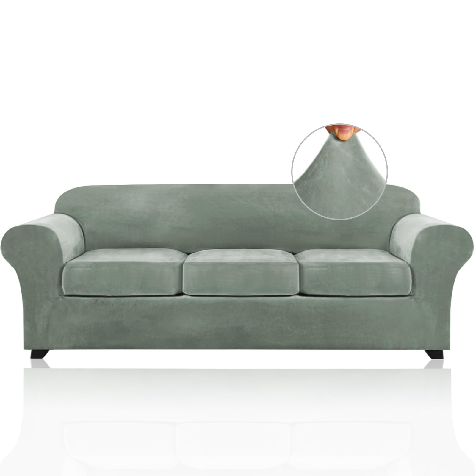 Princedeco 4 Pieces Couch Covers Extra Large Couch Covers For 3 Cushion Sofa Width Up To 105 Inch Thick Soft Furniture Slipcovers With 3 Individual Large Cushion Covers(X-Large, Seagrass)