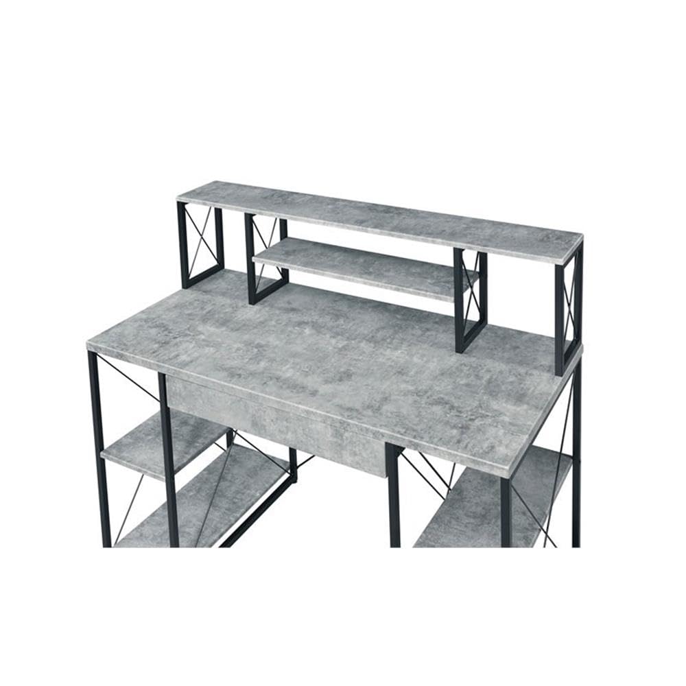 Acme Amiel Wooden 1-Drawer Writing Desk in Faux Concrete and Black