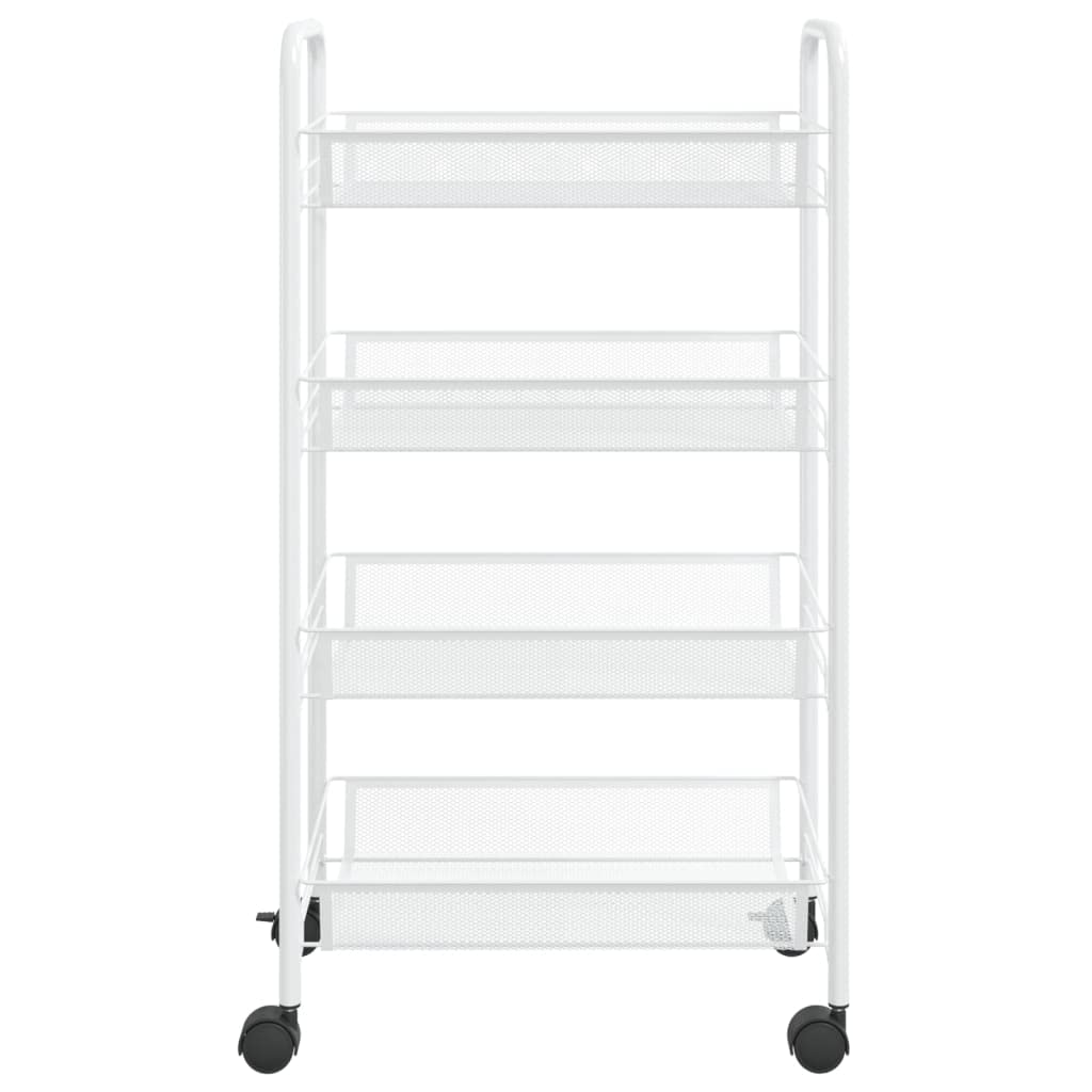 vidaXL 4-Tier Kitchen Trolley in White - Durable Iron Construction, Mobile Storage Cart with 4 Removable Mesh Baskets, Ideal for Kitchen, Bathroom, Office