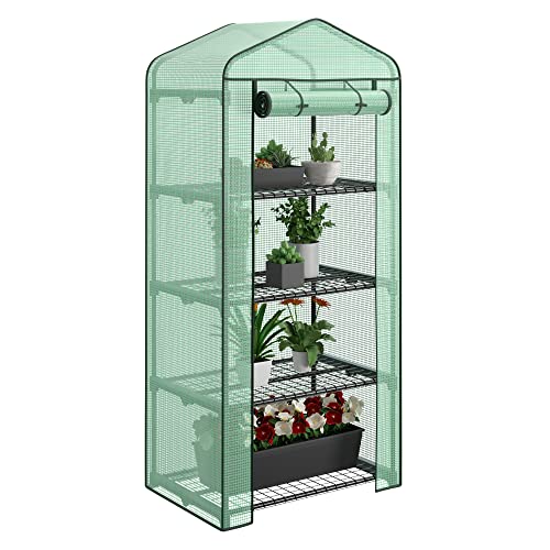 4 Tier Mini Greenhouse Indoor Outdoor With Pe Cover And Roll-Up Zipper Door, Portable Waterproof Cloth Greenhouse Tent Grow Seed