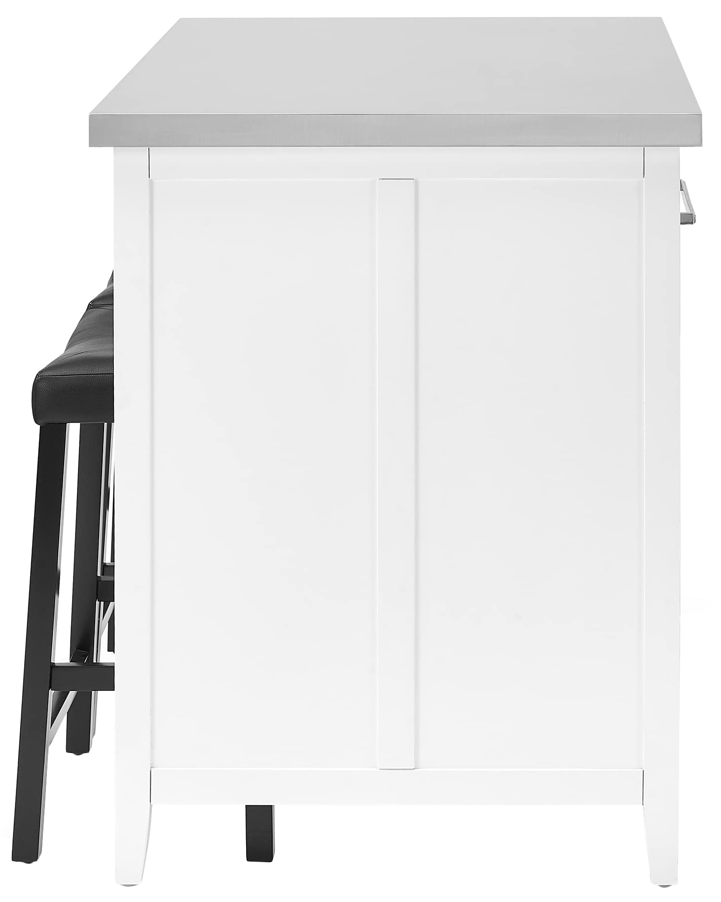 Crosley Furniture Silvia Stainless Steel Top Kitchen Island, Coffee Bar, with a Set of 2 Upholstered Saddle Stools, White/Black