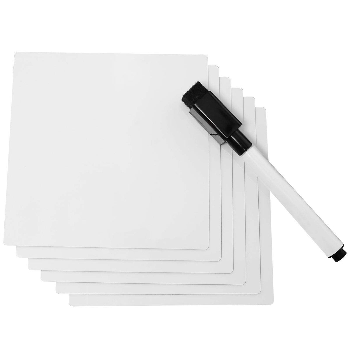 Ruiwaer 6Pcs White Board Sheets Whiteboard Stickers 10Cm X 10 Cm With A Wet Erase Marker Office, School, Home Supplies