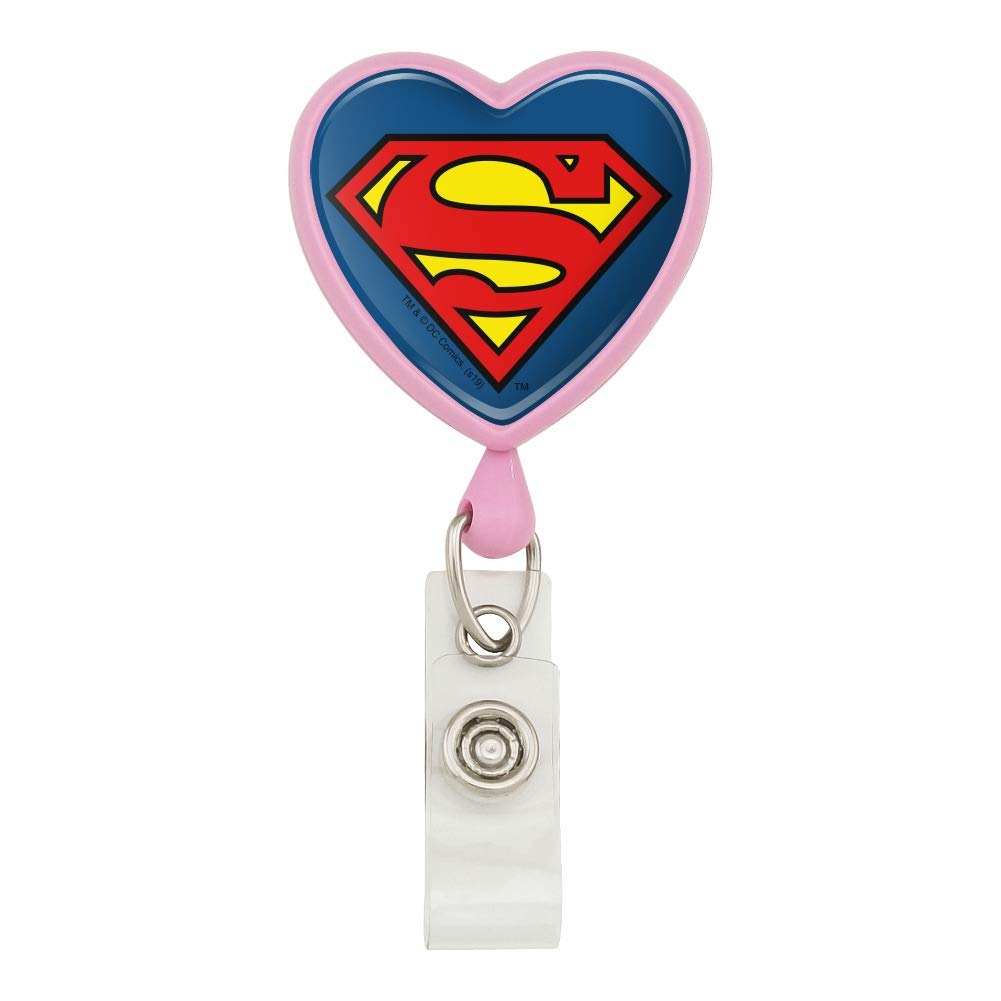 Superman Classic S Shield Logo Heart Lanyard Retractable Reel Badge Id Card Holder
