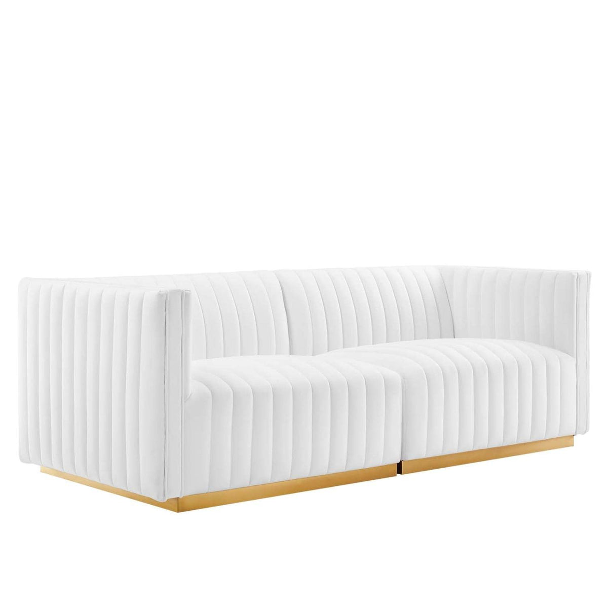 Modway Conjure Channel Tufted Performance Velvet Loveseat In Gold/White