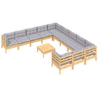 vidaXL Patio Lounge Set - 12 Piece Outdoor Furniture with Comfortable Gray Cushions, Custom Configurations, Solid Pinewood Construction - for Yard, Garden, Veranda