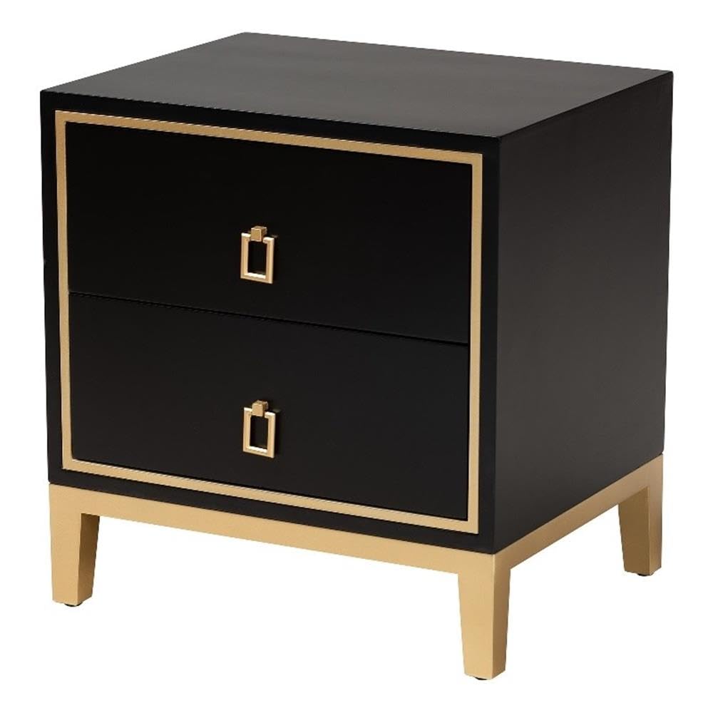 Baxton Studio Donald Black Finished Wood and Gold Metal 2-Drawer End Table