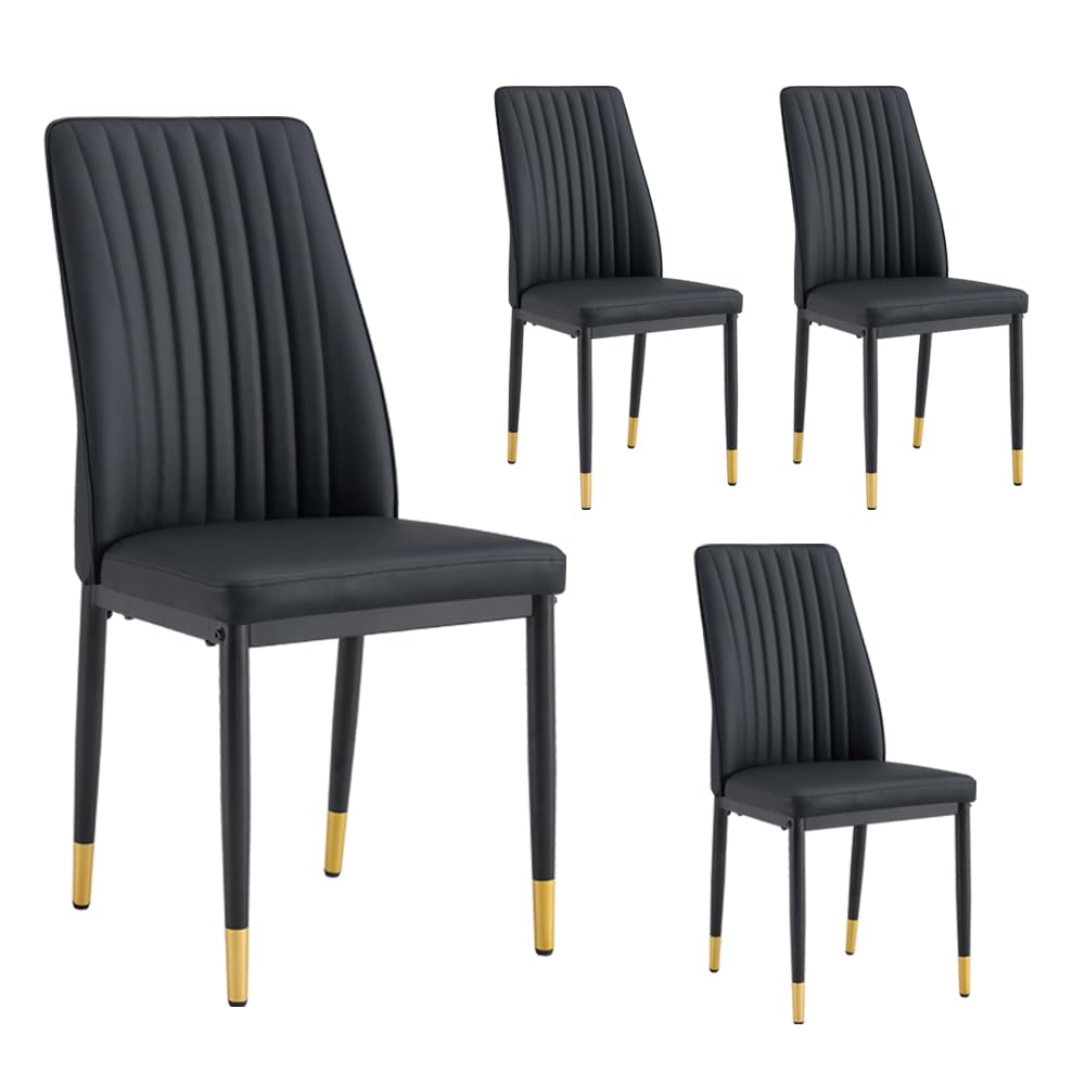 Rdueei Black Metal Chairs,Modern Dining Chair Set Of 4 With Pu Leather And Chrome Leg High Back Sillas De Comedor For Dining Roo
