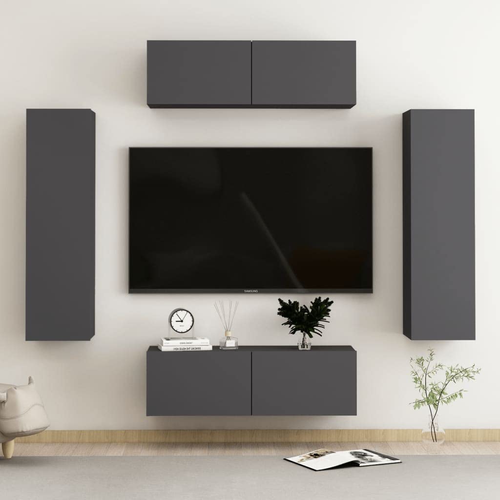vidaXL TV Cabinet Set 10 Piece Home Living Room Furniture TV Stand HiFi Stereo Cabinet Media Unit Entertainment Center Black Engineered Wood