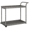 vidaXL Gray Poly Rattan and Powder-Coated Steel Bar Cart with Handle, Castors, and Ample Storage Space – 39.4"x17.7"x32.7"