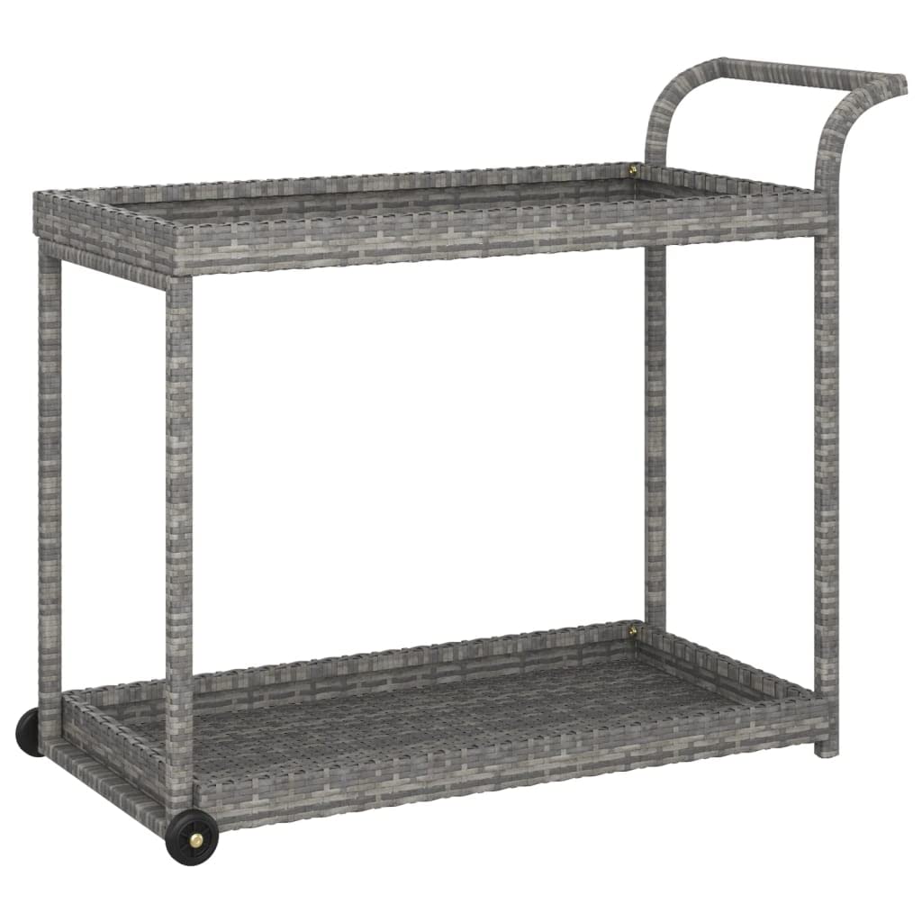 vidaXL Gray Poly Rattan and Powder-Coated Steel Bar Cart with Handle, Castors, and Ample Storage Space – 39.4&quot;x17.7&quot;x32.7&quot;